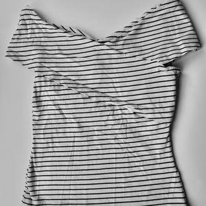 H&M Black and White Striped Off the Shoulder Blouse - Size Small